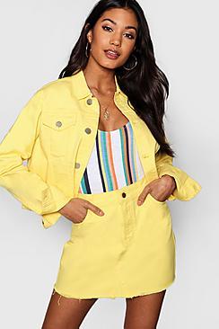 Boohoo Helen Contrast Stitch Lemon Denim Skirt