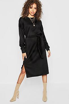 Boohoo Self Belt Midi Sweatshirt Dress