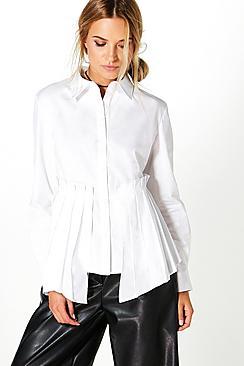 Boohoo Pleated Peplum Long Sleeve Shirt