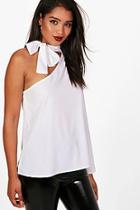 Boohoo Heidi Woven Tie Neck One Sleeve Top