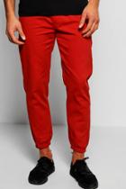 Boohoo Cotton Twill Skinny Chinos With Cuff Hem Rust
