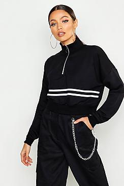 Boohoo High Neck Zip Front Crop Sweat