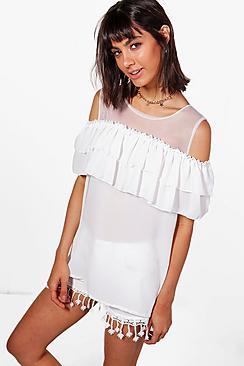 Boohoo Daisy Ruffle Woven Top