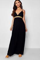 Boohoo Petite Eva Trim Waist Woven Strappy Maxi Dress