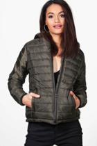 Boohoo Louisa Quilted Hooded Coat Khaki