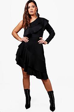 Boohoo Plus Katy Ruffle Detail One Shoulder Dress