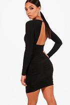 Boohoo Vic Slinky Ruched Side Open Back Micro Mini Bodycon Dress