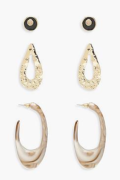 Boohoo Hammered Marble Earring Pack
