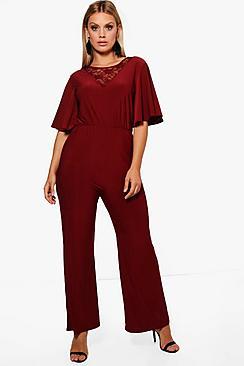 Boohoo Plus Slinky Wide Leg Lace Jumpsuit