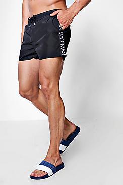 Boohoo Short Length Swim Short With Printed Man Panel