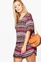 Boohoo Plus Mia Tshirt And Short Co-ord Pom Pom Set Multi