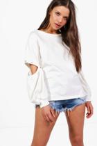 Boohoo Shona Embellished Split Sleeve Sweat Ivory