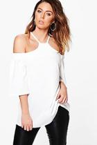 Boohoo Lilly Cold Shoulder Flare Sleeve Crepe Top