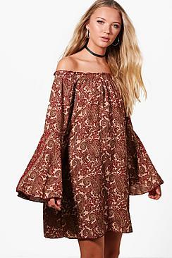 Boohoo Ella Off The Shoulder Shift Dress