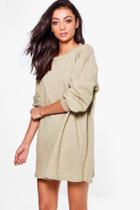 Boohoo Tall Cleo Oversized Sweat Dress Sage