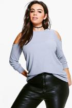 Boohoo Plus Keira Open Shoulder Knitted Jumper Grey