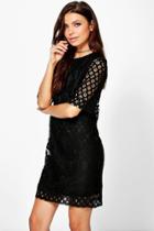 Boohoo Talia Lace Short Sleeve Shift Dress Black