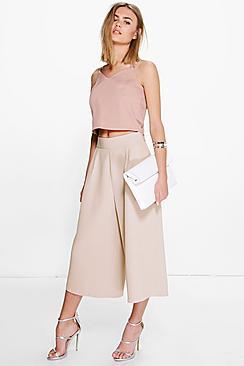 Boohoo Arianna Pleat Front Wide Leg Tailored Culottes