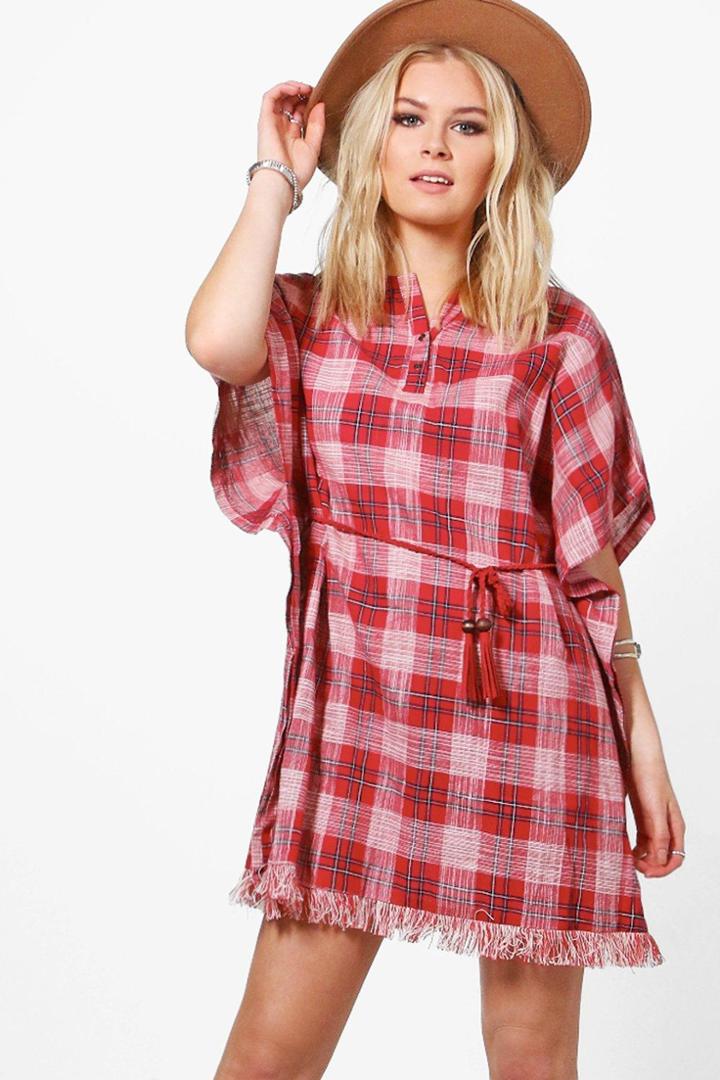 Boohoo Charlotte Check Tunic Red