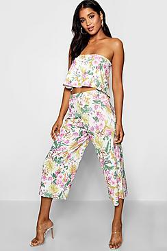 Boohoo Floral Palm Bandeau Culotte Co-ord