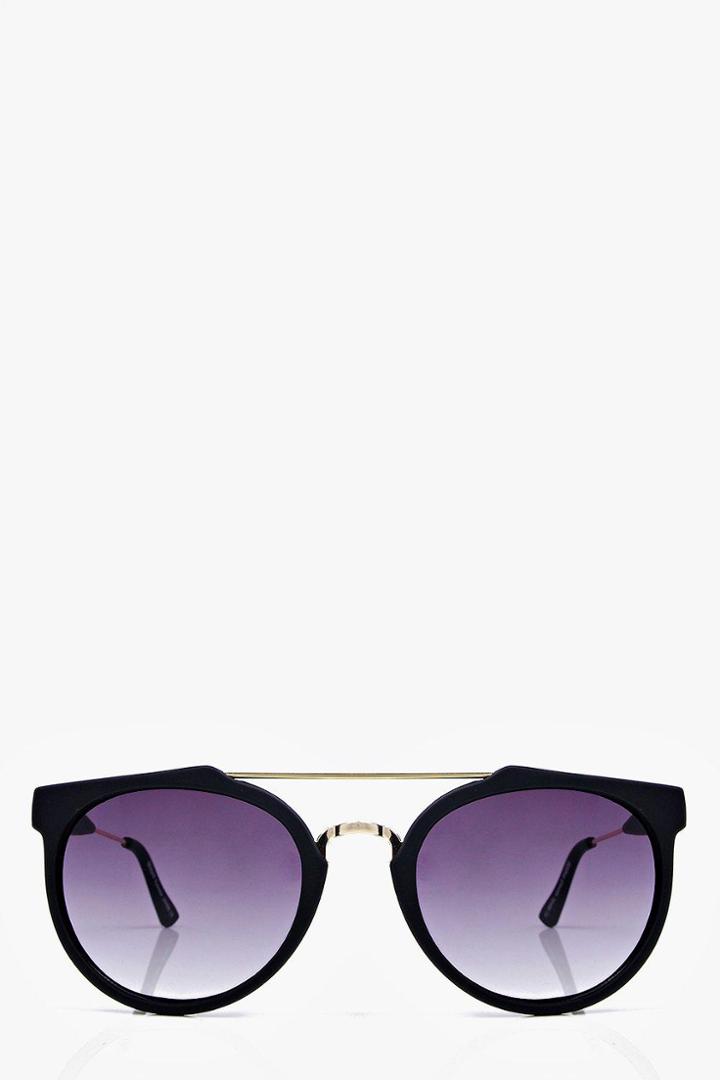 Boohoo Ava Matt Black Metal Arm Aviator Fashion Glasses Black