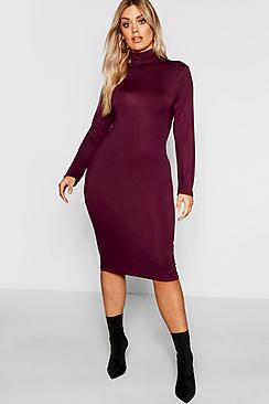 Boohoo Plus Long Sleeve Roll Neck Midi Dress