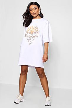 Boohoo Western Print Oversized T Shirt Dress