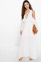 Boohoo Anya Lace Up Detail Open Shoulder Maxi Dress