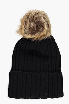 Boohoo Mini Cable Faux Fur Beanie