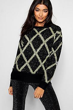 Boohoo Premium Embellished Tinsel Jumper