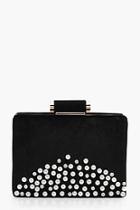 Boohoo Fi Pearl And Diamante Velvet Box Clutch Bag
