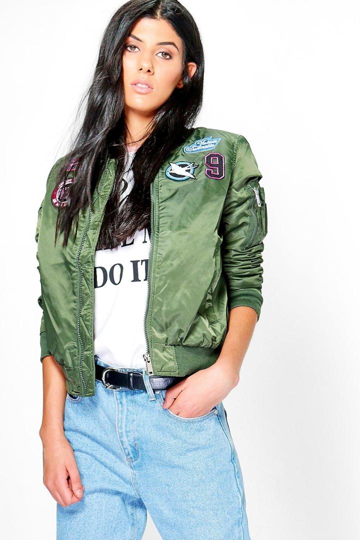 Boohoo Lauren Badge Ma1 Bomber Khaki
