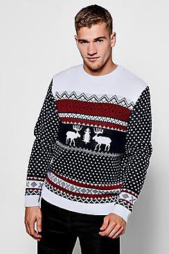 Boohoo Navy Reindeer Fairisle Christmas Jumper