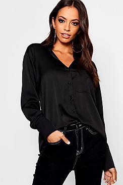 Boohoo Long Sleeve Satin Blouse