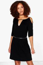 Boohoo Molly Cut Out Cold Shoulder Skater Wrap Dress