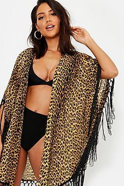Boohoo Animal Heavy Fringe Kimono