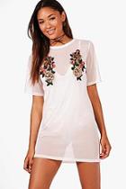 Boohoo Anna Sequin Floral Mesh T-shirt Dress