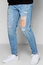Boohoo Mid Blue Multi Paint Splatter Skinny Fit Jeans