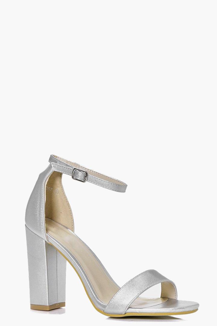 Boohoo Violet Peeptoe Block Heel Silver