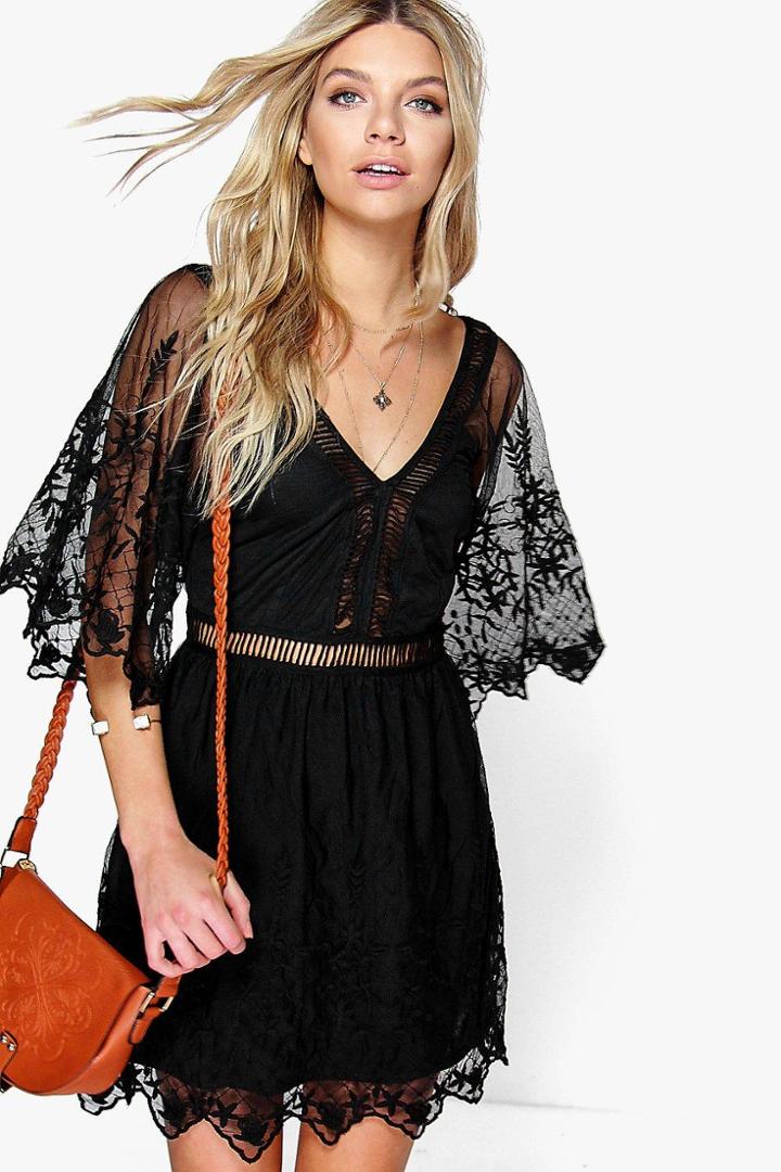 Boohoo Boutique Jinny Ladder Detail Lace Dress Black