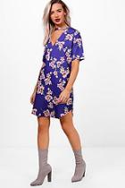 Boohoo Monty Curved Hem Choker Floral Shift Dress