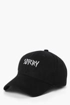 Boohoo Black Sorry Embroidered Cap Black