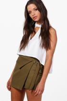 Boohoo Tammy Premium Woven Skort Khaki