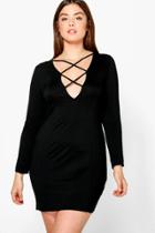 Boohoo Plus Jessica Lace Up Bodycon Dress Black