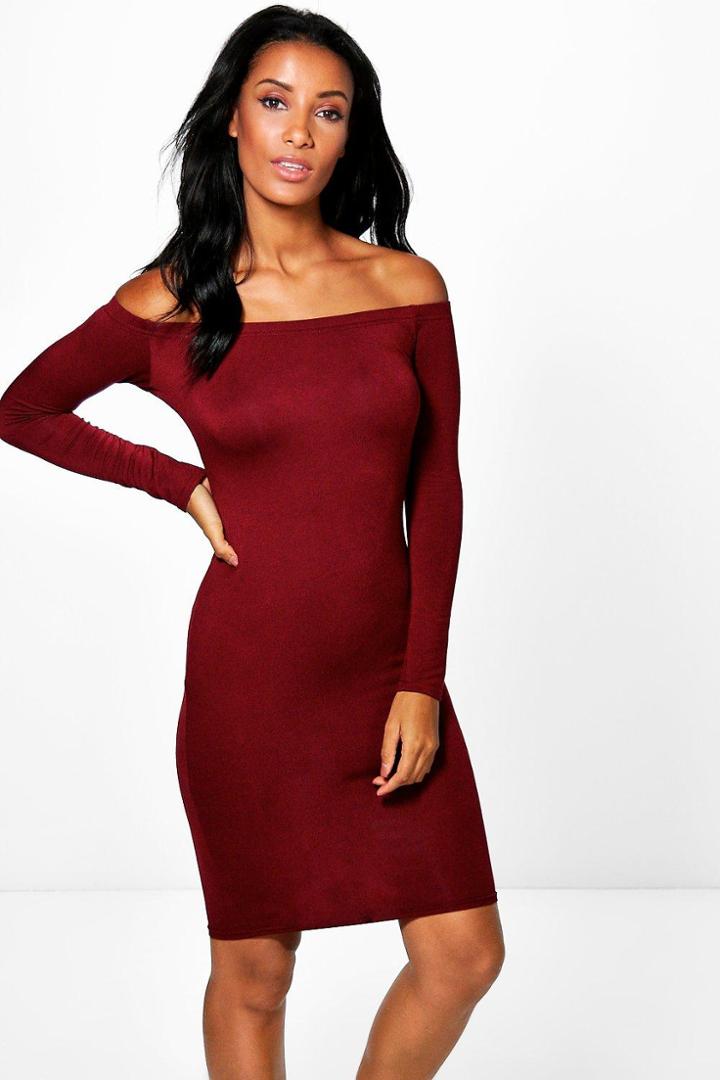 Boohoo Ria Off The Shoulder Midi Dress Berry