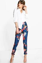 Boohoo Nova Autumn Floral Stretch Skinny Trousers Navy