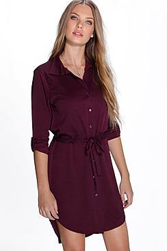 Boohoo Alicia Tie Waist Pocket Shirt Dress