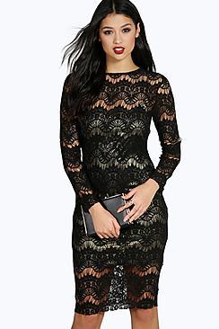 Boohoo Boutique Layla Metallic Lace Midi Bodycon Dress
