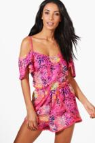 Boohoo Poppy Pineapple Cold Shoulder Beach Dress Pink
