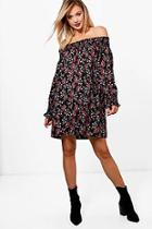 Boohoo Rose Off The Shoulder Shirred Shift Dress